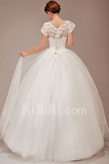 Lace Scoop Neckline Floor Length Ball Gown with Crystals