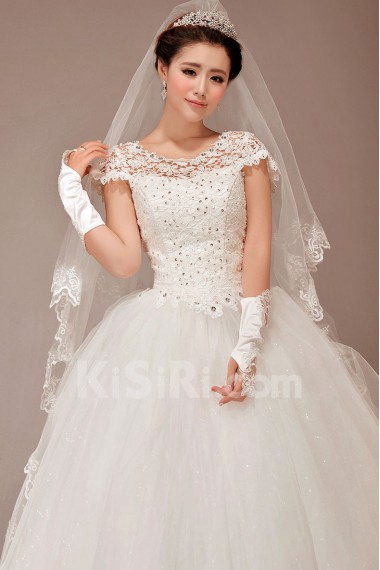 Lace Scoop Neckline Floor Length Ball Gown with Crystals