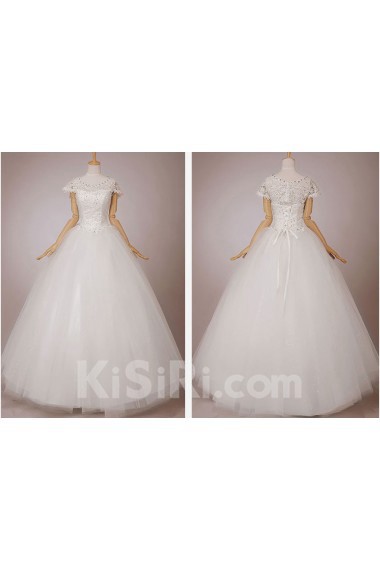 Lace Scoop Neckline Floor Length Ball Gown with Crystals