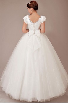 Satin Bateau Neckline Floor Length Ball Gown with Crystals