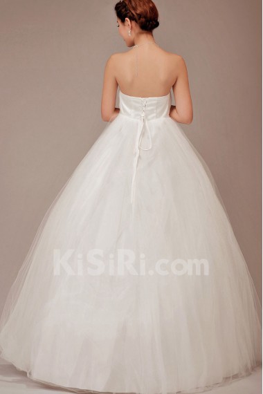 Satin and Tulle Strapless Floor Length Ball Gown with Crystals