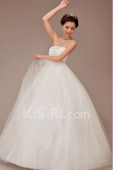 Satin and Tulle Strapless Floor Length Ball Gown with Crystals