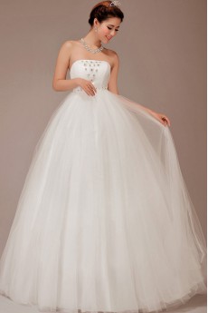 Satin and Tulle Strapless Floor Length Ball Gown with Crystals