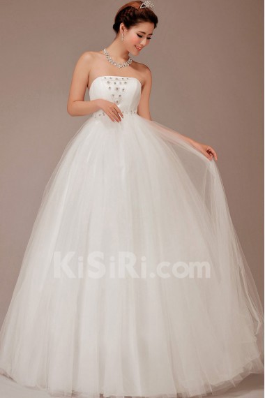 Satin and Tulle Strapless Floor Length Ball Gown with Crystals