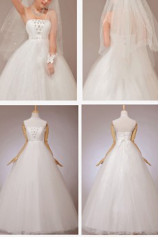 Satin and Tulle Strapless Floor Length Ball Gown with Crystals