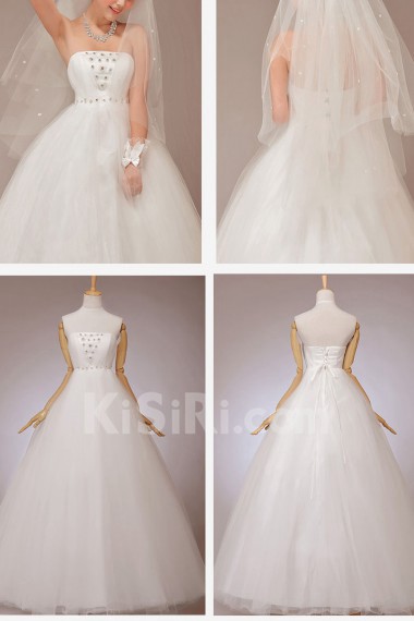 Satin and Tulle Strapless Floor Length Ball Gown with Crystals