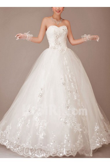 Tulle Sweetheart Floor Length Ball Gown with Flowers