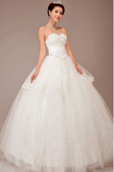 Satin and Lace Sweetheart Floor Length Ball Gown with Crystals