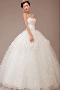 Satin and Lace Sweetheart Floor Length Ball Gown with Crystals