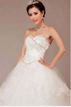 Satin and Lace Sweetheart Floor Length Ball Gown with Crystals