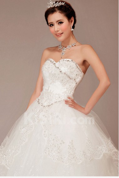 Satin and Lace Sweetheart Floor Length Ball Gown with Crystals