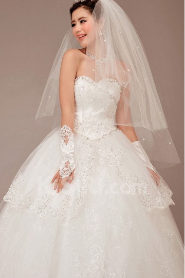 Satin and Lace Sweetheart Floor Length Ball Gown with Crystals