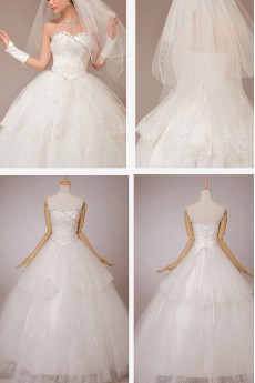 Satin and Lace Sweetheart Floor Length Ball Gown with Crystals