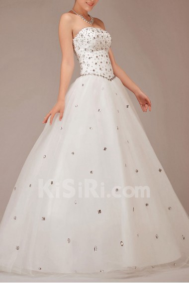 Tulle Strapless Floor Length Ball Gown with Crystals