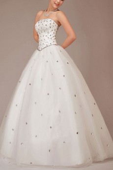 Tulle Strapless Floor Length Ball Gown with Crystals