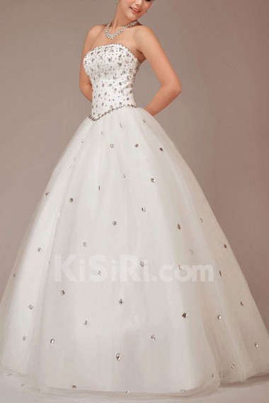 Tulle Strapless Floor Length Ball Gown with Crystals