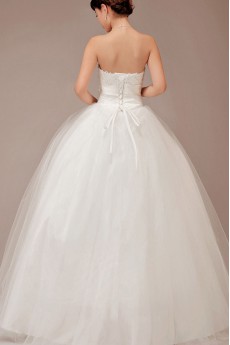 Satin and Lace Strapless Floor Length Ball Gown with Crystals