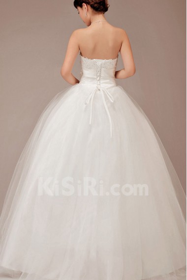 Satin and Lace Strapless Floor Length Ball Gown with Crystals