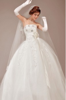 Satin and Lace Strapless Floor Length Ball Gown with Crystals