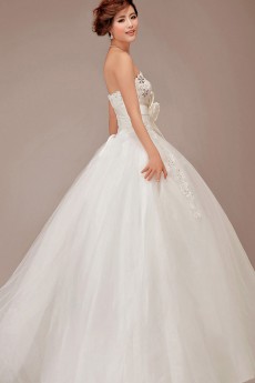 Satin and Lace Strapless Floor Length Ball Gown with Crystals