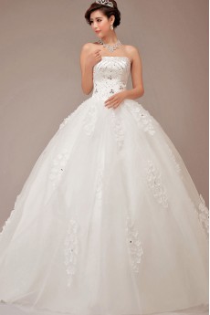 Satin Strapless Floor Length Ball Gown with Sequins