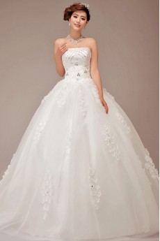 Satin Strapless Floor Length Ball Gown with Sequins