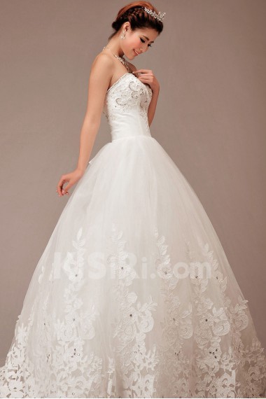 Satin and Tulle Sweetheart Floor Length Ball Gown with Crystals