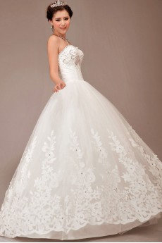 Satin and Tulle Sweetheart Floor Length Ball Gown with Crystals