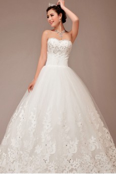 Satin and Tulle Sweetheart Floor Length Ball Gown with Crystals