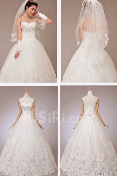 Satin and Tulle Sweetheart Floor Length Ball Gown with Crystals