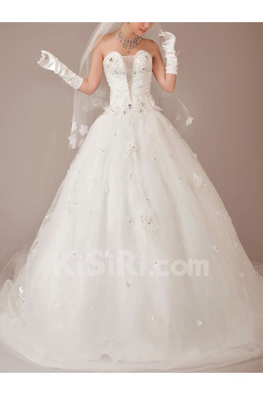 Tulle Sweetheart Chapel Train Ball Gown with Crystals