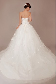 Tulle Sweetheart Chapel Train Ball Gown with Crystals