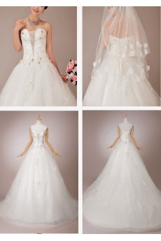 Tulle Sweetheart Chapel Train Ball Gown with Crystals