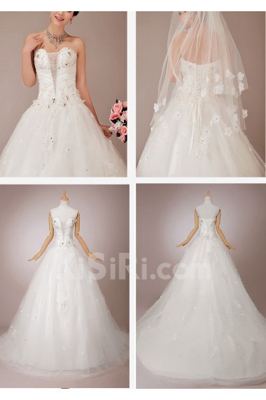 Tulle Sweetheart Chapel Train Ball Gown with Crystals