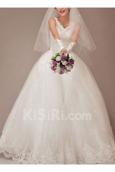 Satin and Tulle Straps Floor Length Ball Gown with Embroidered