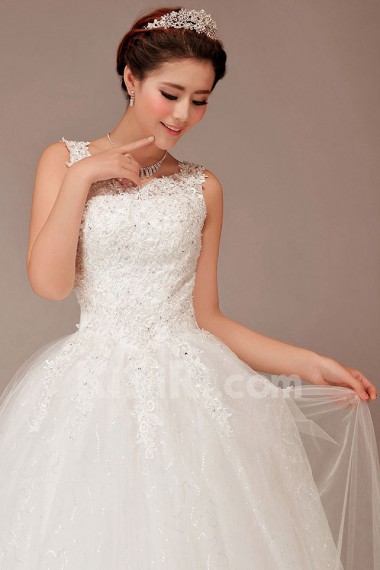 Satin and Tulle Straps Floor Length Ball Gown with Embroidered