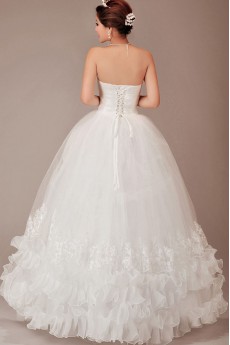 Organza Strapless Floor Length Ball Gown with Crystals