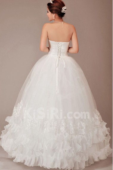 Organza Strapless Floor Length Ball Gown with Crystals