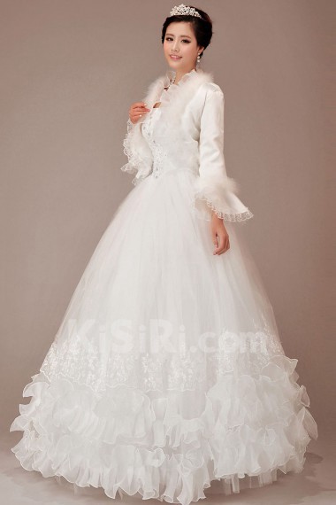 Organza Strapless Floor Length Ball Gown with Crystals