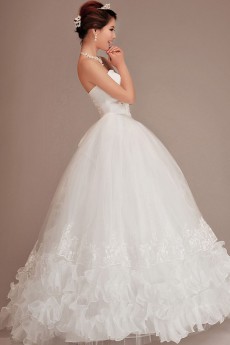 Organza Strapless Floor Length Ball Gown with Crystals