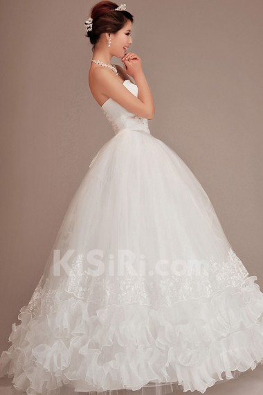 Organza Strapless Floor Length Ball Gown with Crystals