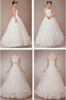 Organza Strapless Floor Length Ball Gown with Crystals