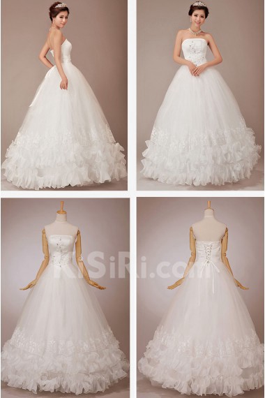 Organza Strapless Floor Length Ball Gown with Crystals