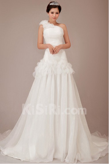 Organza  Chapel Train A-Line Dress with Flowers