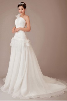 Organza  Chapel Train A-Line Dress with Flowers