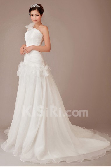 Organza  Chapel Train A-Line Dress with Flowers