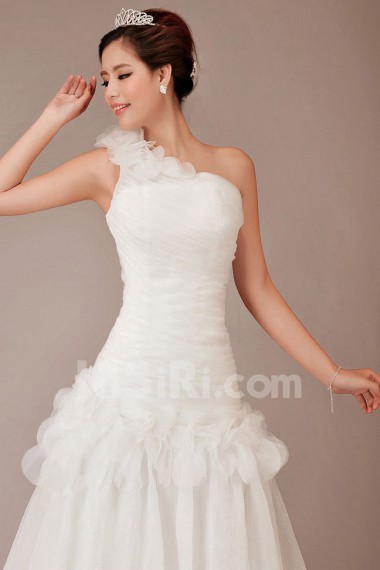 Organza  Chapel Train A-Line Dress with Flowers