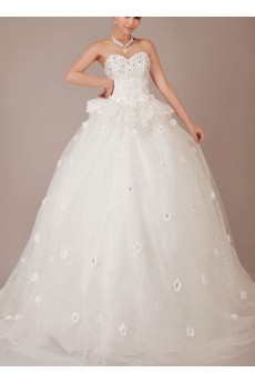 Lace Sweetheart Chapel Train Ball Gown with Crystals