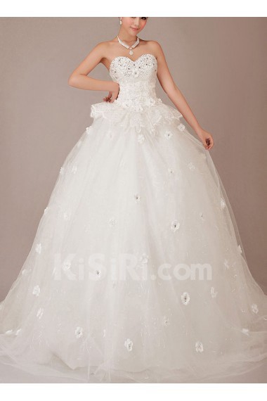 Lace Sweetheart Chapel Train Ball Gown with Crystals