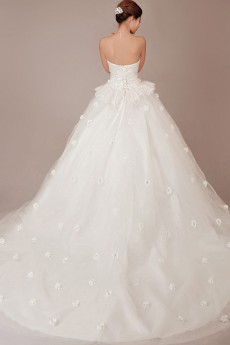 Lace Sweetheart Chapel Train Ball Gown with Crystals